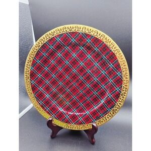 NEW Royal Gallery Gold Buffett Tartan Plaid Dessert Salad Plates Red Set of 4